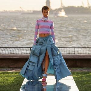 Cynthia Rowley Teal Taffeta Cargo Skirt  L  NWT